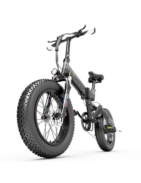 BEZIOR XF200 Bici Elettrica Pieghevole Da 20 Pollici Con Pneumatici Grassi Motore Da 1000 W Batteria Da 48 V 15 Ah - Nero Grigio