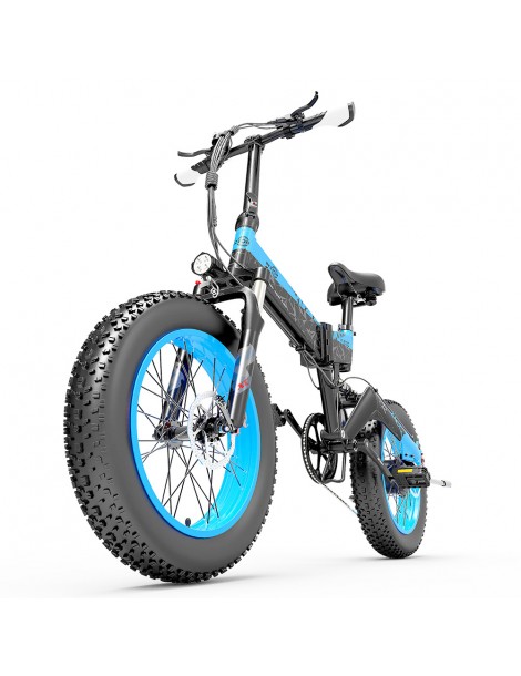 BEZIOR XF200 Bici Elettrica Pieghevole Da 20 Pollici Con Pneumatici Grassi Motore Da 1000 W Batteria Da 48 V 15 Ah - Nero Blu