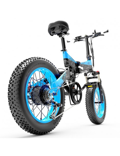 BEZIOR XF200 Bici Elettrica Pieghevole Da 20 Pollici Con Pneumatici Grassi Motore Da 1000 W Batteria Da 48 V 15 Ah - Nero Blu