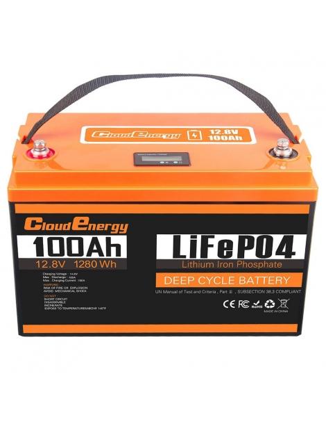 Cloudenergy 12V 100Ah LiFePO4 Battery Pack 1280Wh di energia 6000+ cicli BMS integrato 100A supporto serie/parallelo