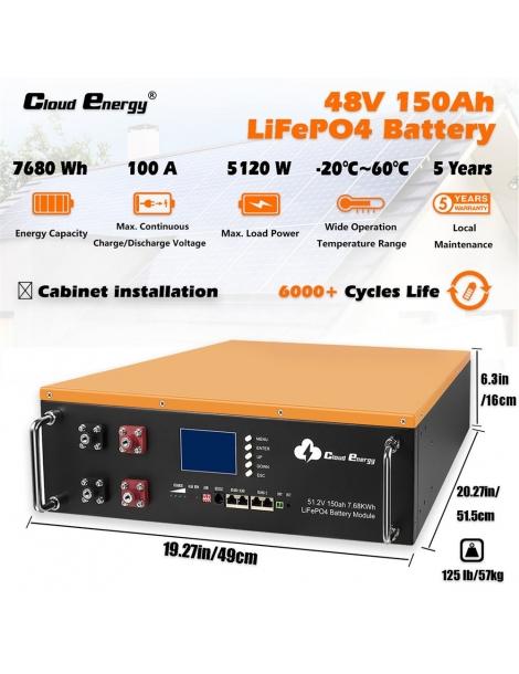 Cloudenergy 48V 150Ah Cabinet Type Litio LiFePO4 Deep Cycle Battery Pack 7680Wh Di Energia 6000 Cicli Di Vita