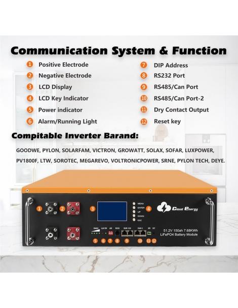 Cloudenergy 48V 150Ah Cabinet Type Litio LiFePO4 Deep Cycle Battery Pack 7680Wh Di Energia 6000 Cicli Di Vita