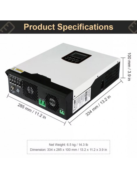 DAXTROMN Inverter Solare Off Grid Da 3KW Caricatore PWM Da 24V DC 70A Ingresso PV 80VDC Inverter Sinusoidale Puro Senza WiFi