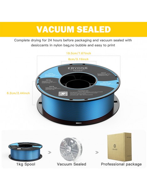 ERYONE PETG Filamento Per Stampante 3D 1 75mm Tolleranza 0 03mm 1KG(2.2LBS)/Spool - Blu Trasparente