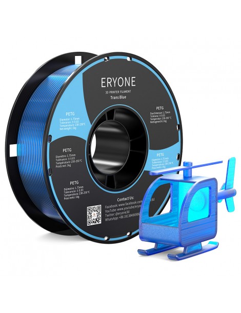 ERYONE PETG Filamento per stampante 3D 1 75mm Tolleranza 0 03mm 1KG(2.2LBS)/Spool - Blu trasparente