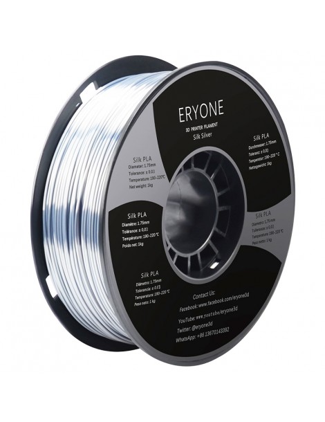 ERYONE Seta PLA Filamento Per Stampante 3D 1 75 Mm Tolleranza 0 03 Mm 1 Kg (2 2 Libbre)/Pool - Argento