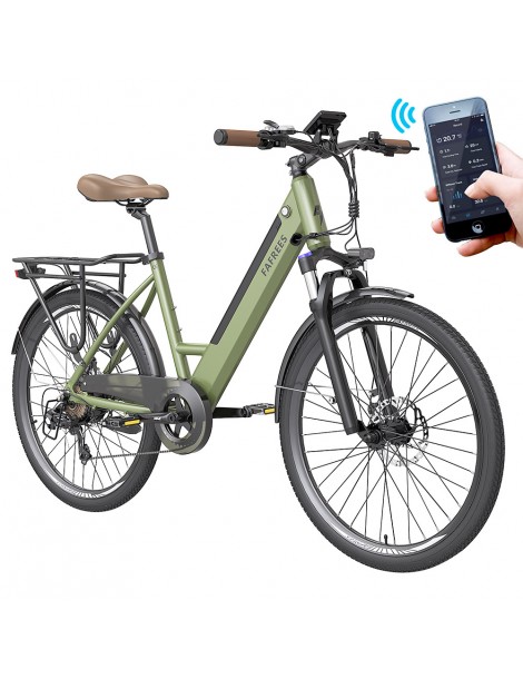 FAFREES F26 Pro 26'' E-Bike da città passo-passo 25 Km/h Motore 250W 36V 10Ah Batteria incorporata rimovibile-Verde