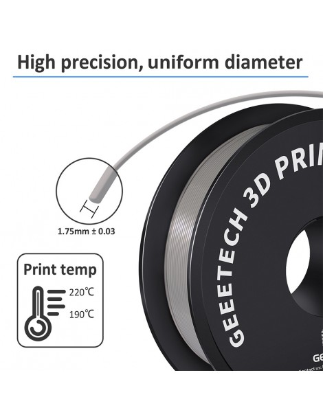 Filamento PLA Geeetech Per Stampante 3D Precisione Dimensionale 1 75 Mm /- 0 03 Mm Rocchetto Da 1 Kg (2 2 Libbre) - Grigio