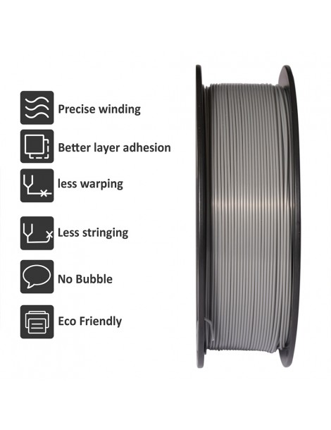 Filamento PLA Geeetech Per Stampante 3D Precisione Dimensionale 1 75 Mm /- 0 03 Mm Rocchetto Da 1 Kg (2 2 Libbre) - Grigio