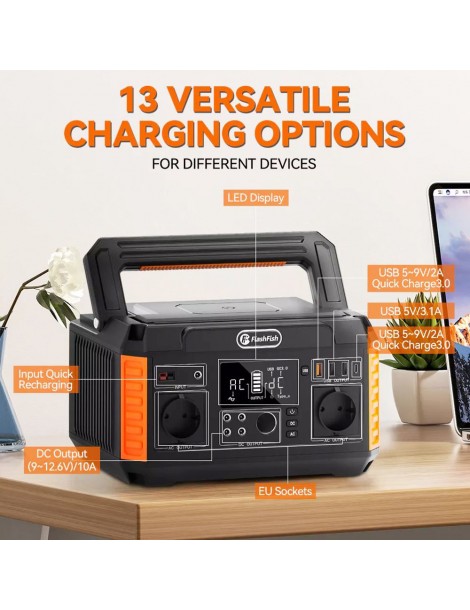 FlashFish P60 560W/520Wh Generatore Solare Portatile 220V Pure Sine Wave AC Outlets 11 Uscite EU