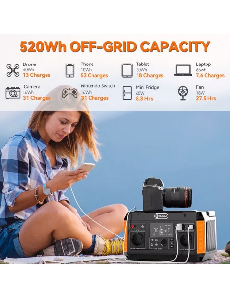 FlashFish P60 560W/520Wh Generatore Solare Portatile 220V Pure Sine Wave AC Outlets 11 Uscite EU