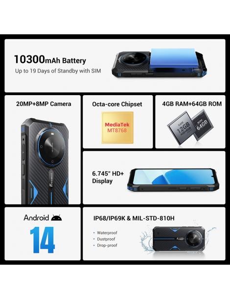 FOSSiBOT F105 Smartphone Robusto Schermo HD+ Da 6 745 Pollici Batteria Da 10300mAh 4GB RAM+64GB ROM - Nero