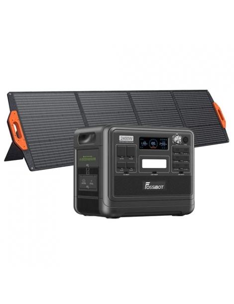 FOSSiBOT F2400 Generatore Solare Portatile Da 2048Wh/2400W+Fossibot SP200 18V 200W Pannello Solare Pieghevole - Nero