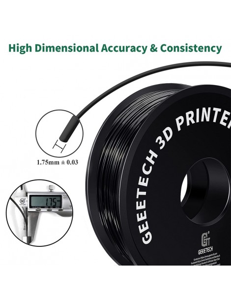 Geeetech Filamento ABS Per Stampante 3D Precisione Dimensionale 1 75 Mm /- 0 03 Mm Bobina Da 1 Kg (2 2 Libbre) - Nero