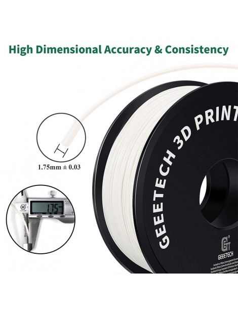 Geeetech Filamento ABS Per Stampante 3D Precisione Dimensionale 1 75 Mm /- 0 03 Mm Bobina Da 1 Kg (2 2 Libbre) - Bianco