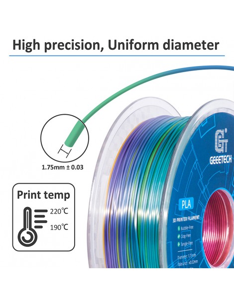 Geeetech Filamento PLA Di Seta Per Stampante 3D Precisione Dimensionale Di 1 75 Mm /- 0 03 Mm Bobina Da 1 Kg - Arcobaleno