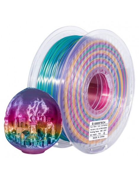 Geeetech Filamento PLA di seta per stampante 3D precisione dimensionale di 1 75 mm /- 0 03 mm Bobina da 1 kg - Arcobaleno