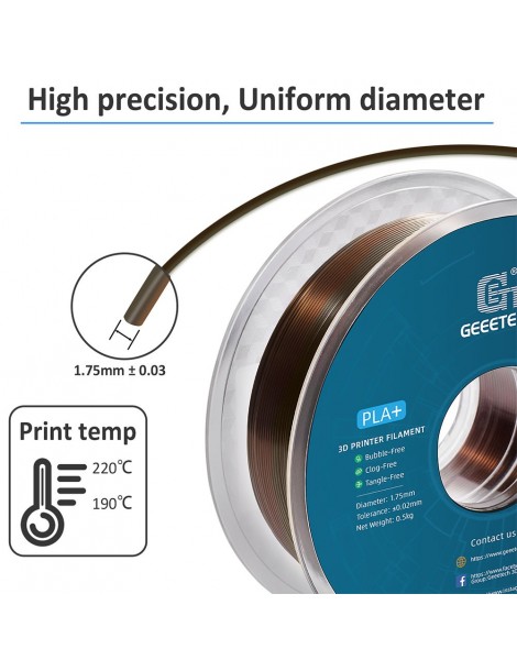 Geeetech Filamento Silk PLA Per Stampante 3D Precisione Dimensionale 1 75 Mm /- 0 03 Mm Bobina Da 1 Kg - Arcobaleno Di Bronzo