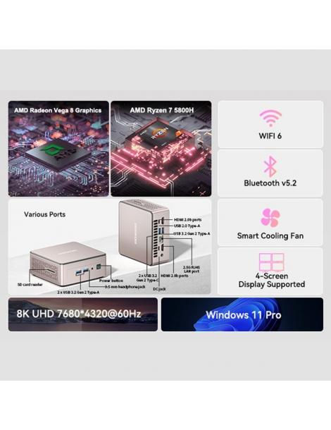GEEKOM A5 Mini PC AMD Ryzen 7 5800H 8 Core Fino A 4 40GHz 32GB RAM 512GB SSD WiFi 6 Bluetooth 5.2