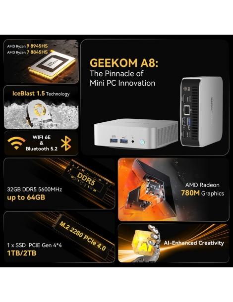 GEEKOM A8 AI Mini PC AMD Ryzen 9 8945HS 8 Core Max 5.2GHz 32GB DDR5 RAM 2TB SSD