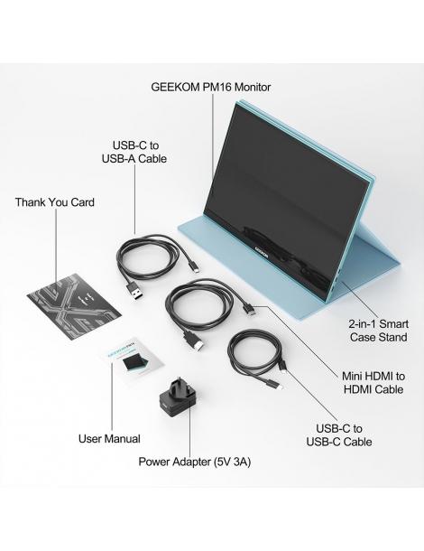GEEKOM PM16 Monitor Portatile Da 16 Pollici Con Smart Cover Display FHD 1920*1200 Angolo Di Visione 178