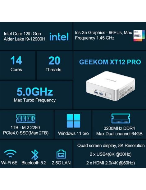 GEEKOM XT12 Pro Mini PC Intel Core I9-12900H 14 Core Fino A 5 0GHz 32GB RAM 1TB SSD