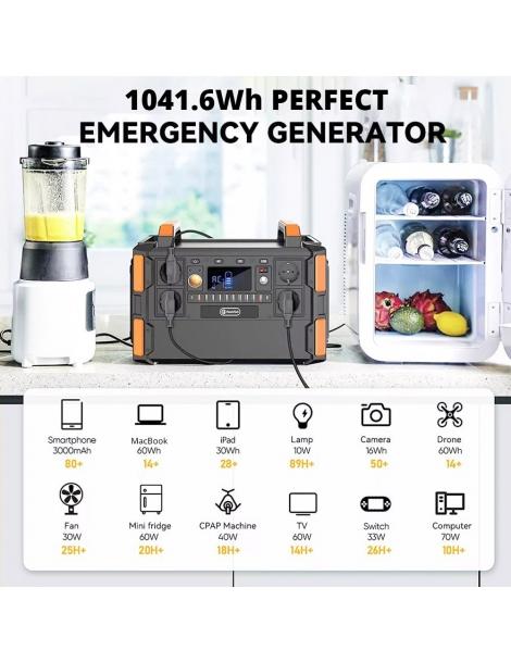 Generatore Solare Portatile Flashfish F132 1041.6Wh/1000W Batteria LiFePo4 Uscita 230V AC 19 Uscite Versione UE