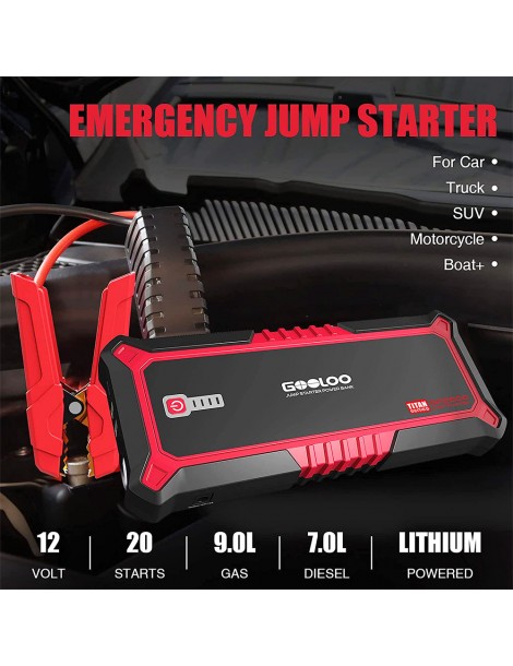 GOOLOO GP2000 Avviatore Di Emergenza Per Auto Con Picco Di 2000A Jump Box Da 12V Alimentatore Da 19800mAh - Rosso