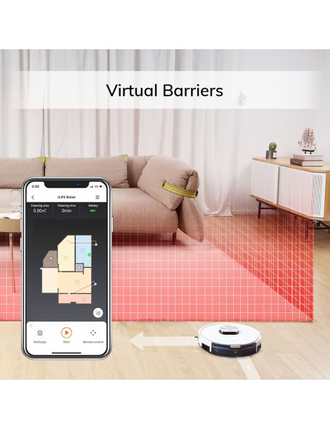 ILIFE L100 Robot Aspirapolvere 2000Pa Aspirazione LDS Navigazione Laser Mop APP Control 450ml Serbatoio Polvere Tappeto Boost