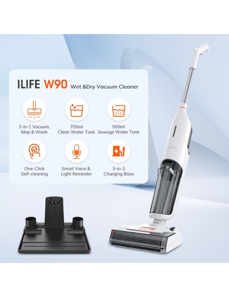 ILIFE W90 Aspirapolvere A Secco Senza Filo 3 In 1 Aspirapolvere E Lavaggio Autopulente Serbatoio Dell'acqua Da 700 Ml