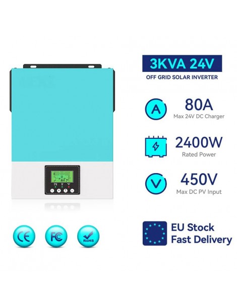 Inverter Solare Off Grid DAXTROMN 2400W Caricatore Solare MPPT 24V DC 80A Inverter Sinusoidale Puro Con Ingresso PV 450V DC