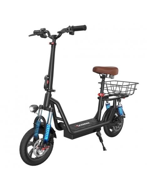 iScooter i12 Monopattino elettrico con sedile e cestino posteriore motore da 500W batteria da 36V 7 5Ah pneumatico da 12"