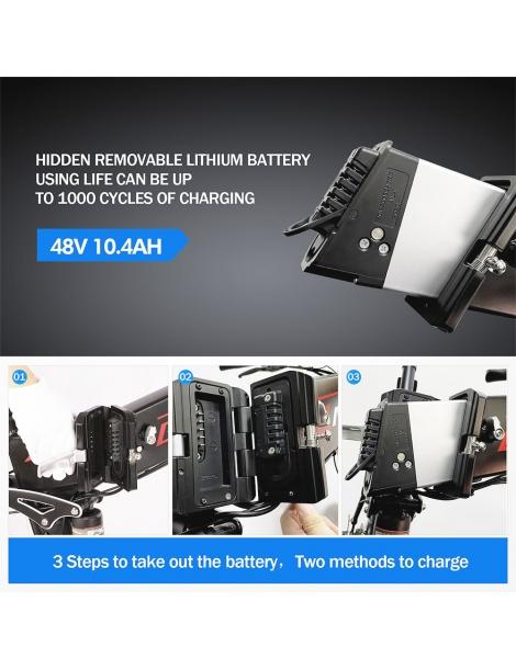Kaisda K1 Ciclomotore Elettrico Pieghevole Pneumatico Da 26 Pollici Motore Da 500W Batteria Agli Ioni Di Litio Da 10Ah - Nero