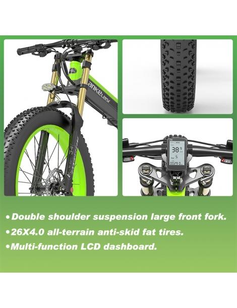 LANKELEISI T750 Plus 26*4.0 Pollici Fat Tire Bici Elettrica Pieghevole - Motore 48V 1000W E Batteria Al Litio 17.5Ah - Verde