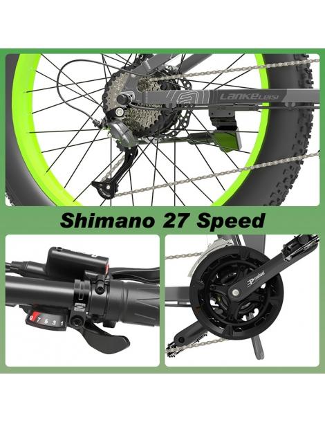 LANKELEISI T750 Plus 26*4.0 Pollici Fat Tire Bici Elettrica Pieghevole - Motore 48V 1000W E Batteria Al Litio 17.5Ah - Verde