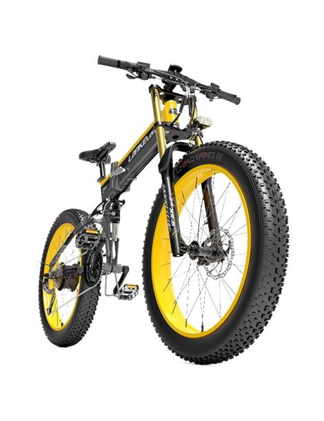 LANKELEISI T750 Plus 26*4.0 Pollici Fat Tire Bici Elettrica Pieghevole - 48V 1000W Motore & 17.5Ah Batteria al Litio - Giallo