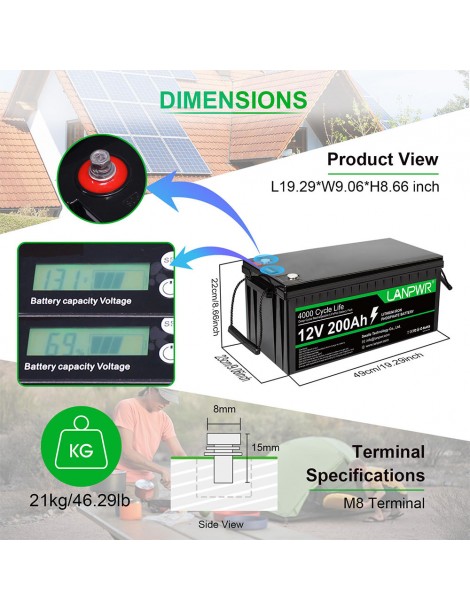 LANPWR 12V 200Ah LiFePO4 Batteria Di Backup 2560Wh Di Energia 4000 Cicli Profondi