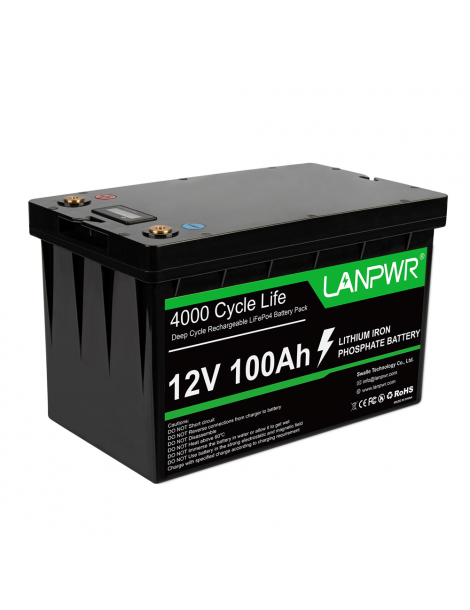 LANPWR Batteria di backup 12V 100Ah LiFePO4 1280Wh di energia 4000 cicli profondi