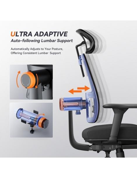 NEWTRAL MagicH-BP Sedia Ergonomica Con Poggiapiedi Schienale Auto-avvolgente Supporto Lombare Adattivo - Nero