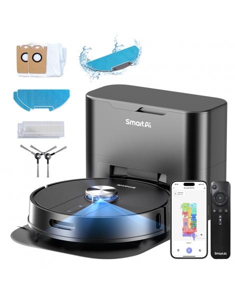 SmartAI S8 Pro Robot Aspirapolvere con Stazione Base Potenza di Aspirazione 5000Pa Serbatoio Acqua 380ml Pattumiera 3L