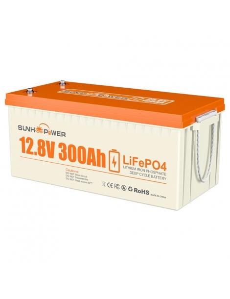 SUNHOOPOWER 12V 300Ah LiFePO4 Batteria energia 3840Wh BMS 200A integrato potenza di carico max. 2560W IP68