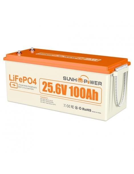 SUNHOOPOWER 24V 100Ah LiFePO4 Batteria energia 2560Wh BMS 100A integrato potenza di carico max. 2560W IP68