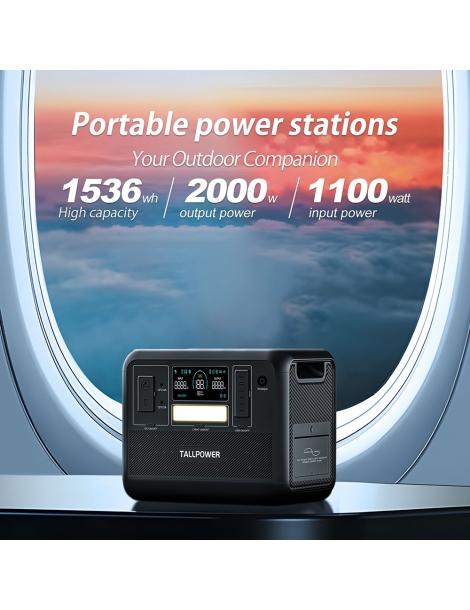 TALLPOWER V2000 Stazione Di Alimentazione Portatile Generatore Solare LiFePo4 Da 1536Wh Uscita CA Da 2000W - Nero