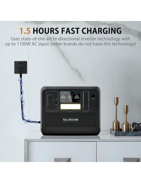 TALLPOWER V2000 Stazione Di Alimentazione Portatile Generatore Solare LiFePo4 Da 1536Wh Uscita CA Da 2000W - Nero