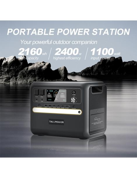 TALLPOWER V2400 Stazione Di Alimentazione Portatile Generatore Solare LiFePo4 Da 2160Wh Uscita CA Da 2400W UPS - Nero