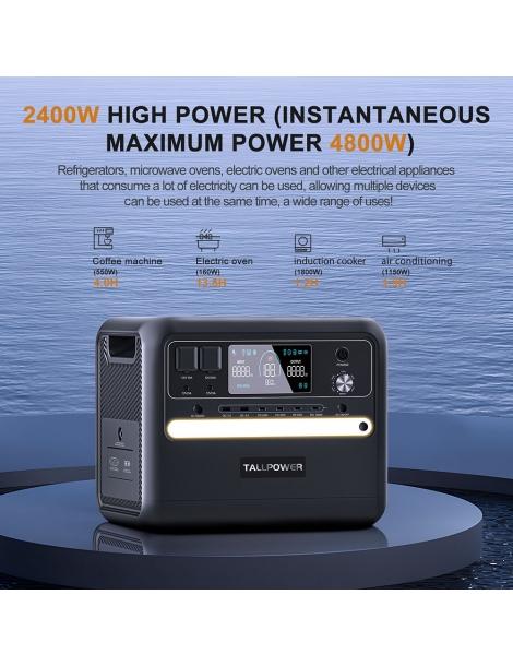 TALLPOWER V2400 Stazione Di Alimentazione Portatile Generatore Solare LiFePo4 Da 2160Wh Uscita CA Da 2400W UPS - Nero