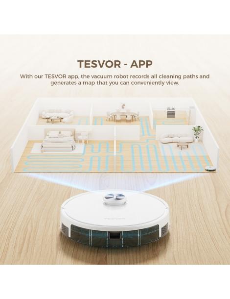 Tesvor S7 Pro AES Robot Aspirapolvere Con Stazione Di Svuotamento Automatico Funzione Mopping Aspirazione 6000Pa - Bianco