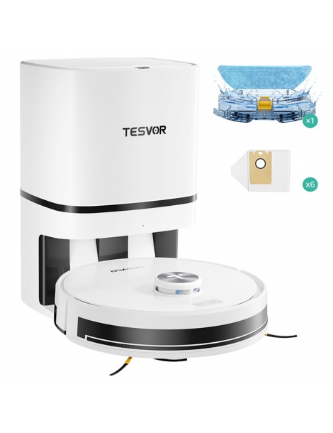 Tesvor S7 Pro AES Robot Aspirapolvere con Stazione di Svuotamento Automatico Funzione Mopping Aspirazione 6000Pa - Bianco