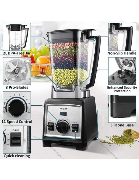 Yakeep 8188 2000W Stand Mixer Frullatore Per Frullati Da 2L Con Agitatore 32000 RPM 8 Lame In Acciaio