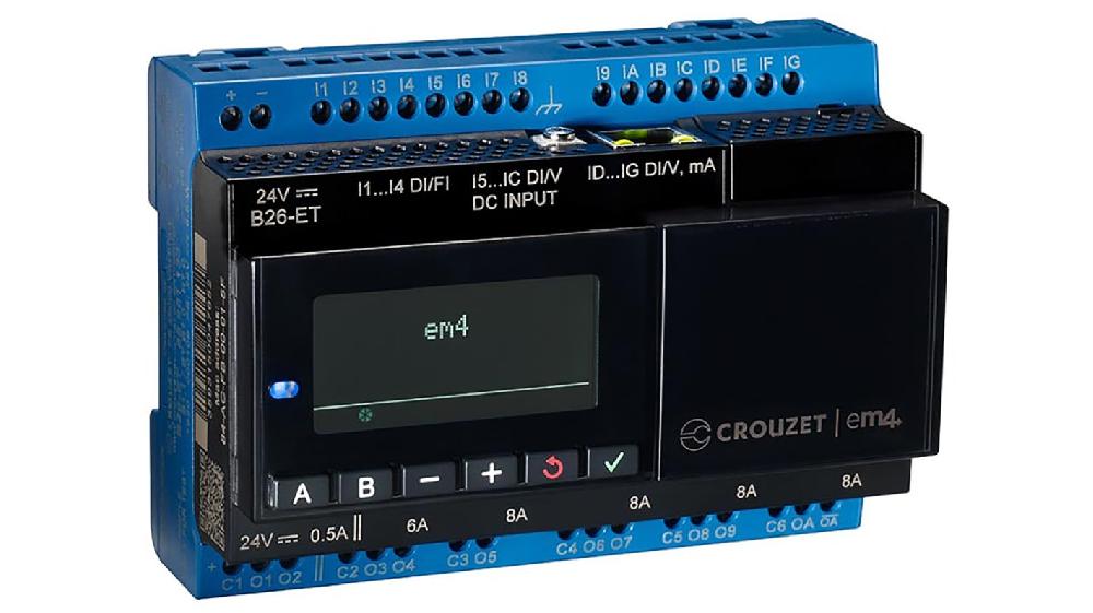 Rs-Online CPU PLC Crouzet em4 ingressi: 12 (analogico/digitale) 4 (digitale) uscite: 2 (PWM) 8 (Relè) 24 V c.c